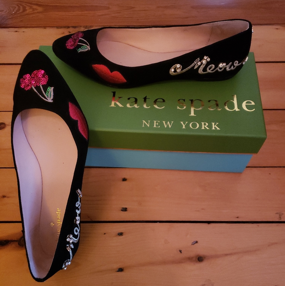 Kate Spade black suede pointed flats